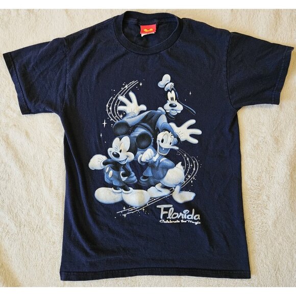 Disney Mickey Mouse Goofy Donald Duck Florida T-Shirt Unisex Small Blue - Picture 1 of 6